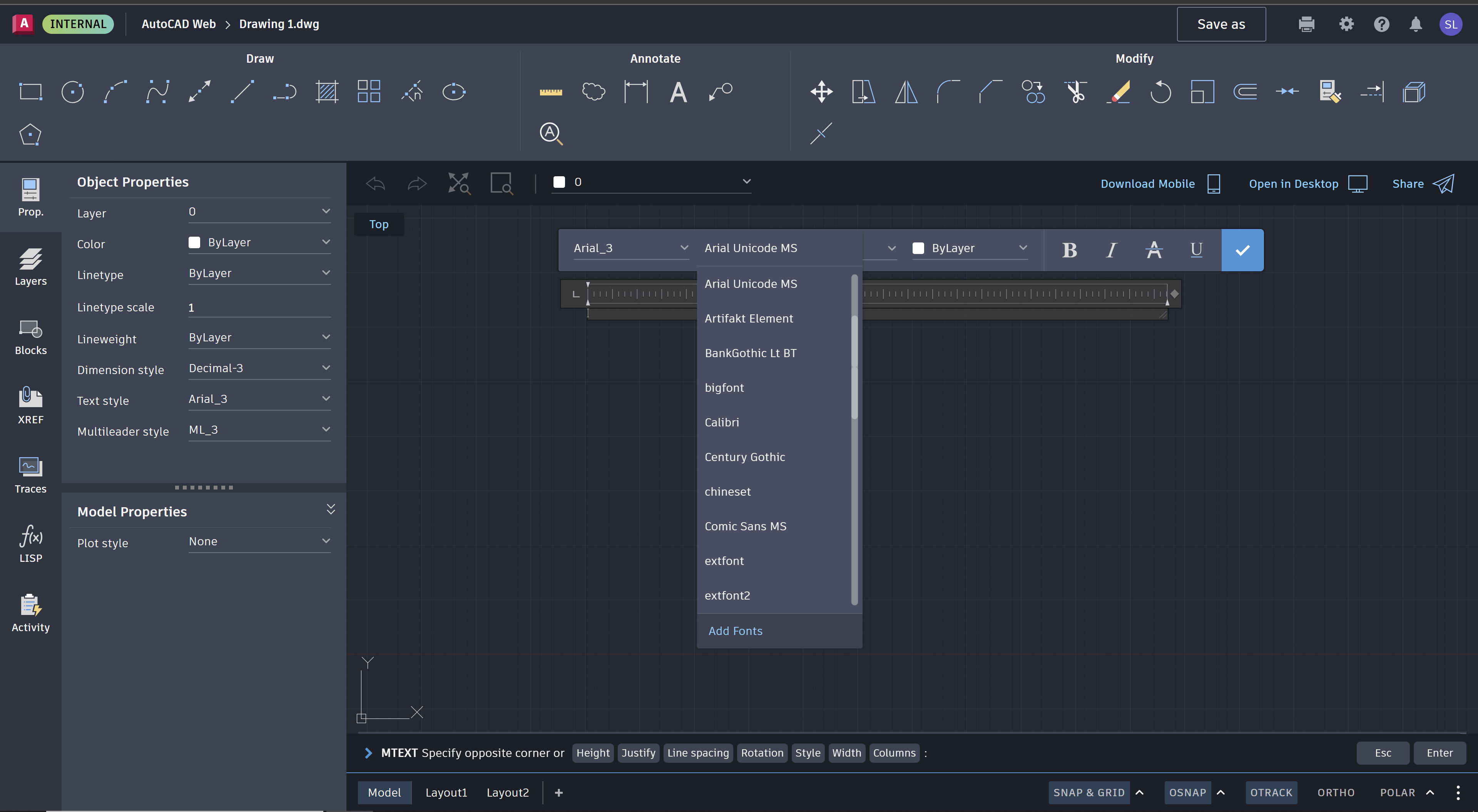 AutoCAD モバイル アプリおよび AutoCAD  アプリへのフォントのアップロード