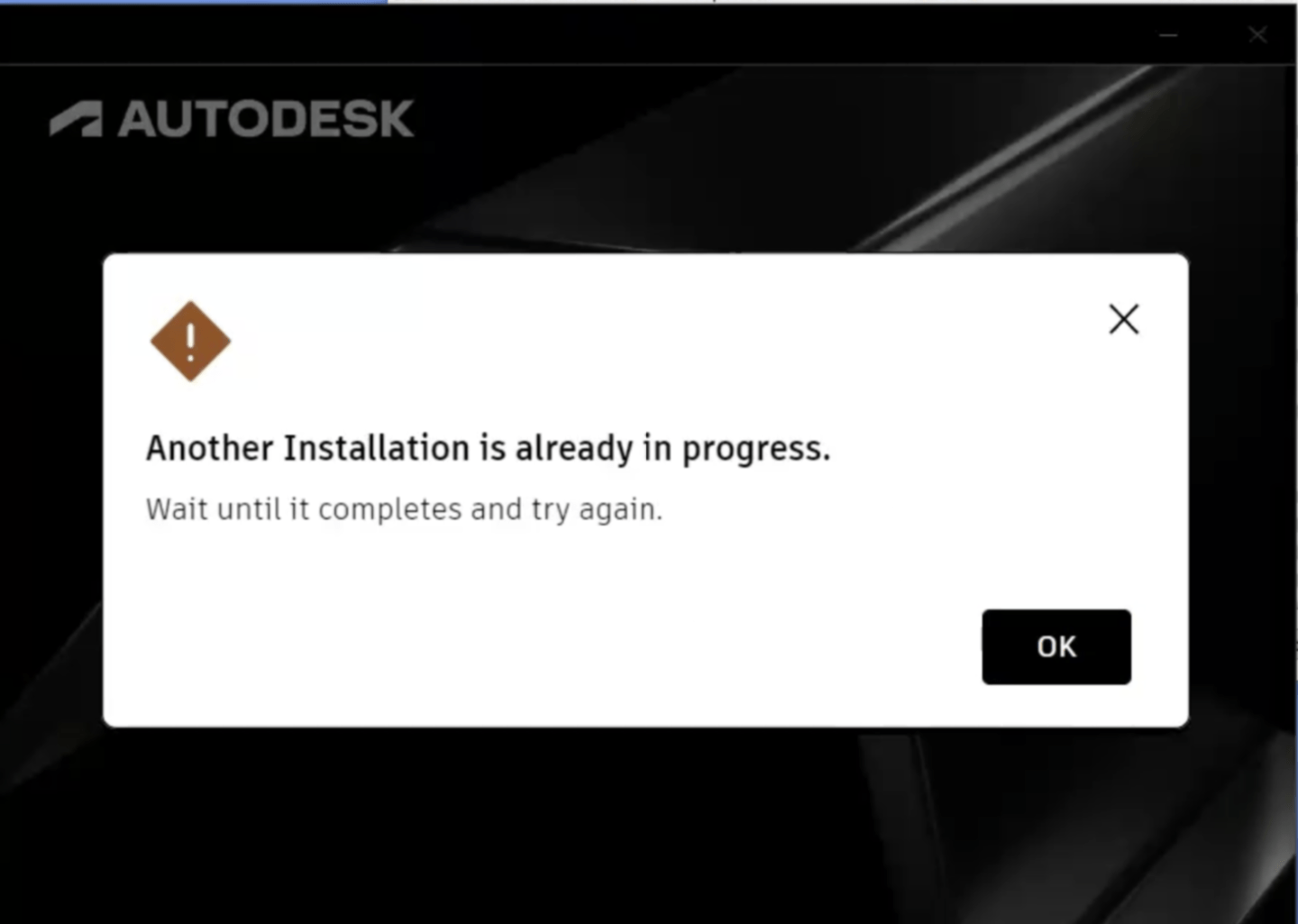 Another Installation is already in progress. Wait until it 