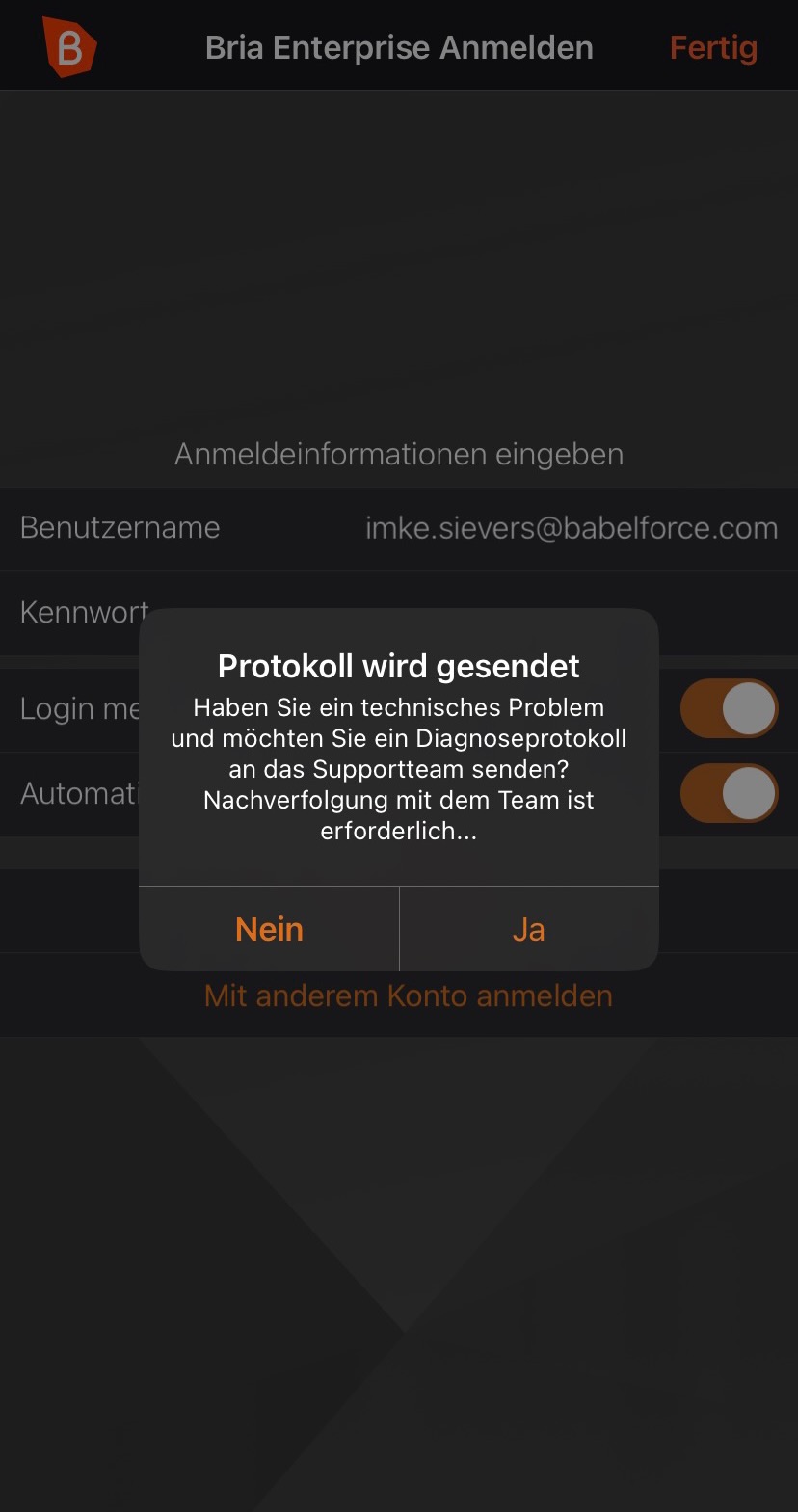 Bria Enterprise Mobile app login issues – babelforce
