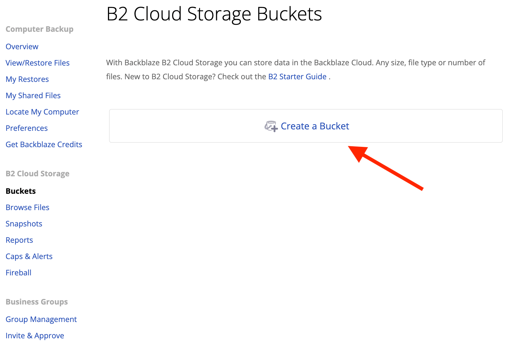 Creating a B2 Bucket using the  UI Backblaze Help