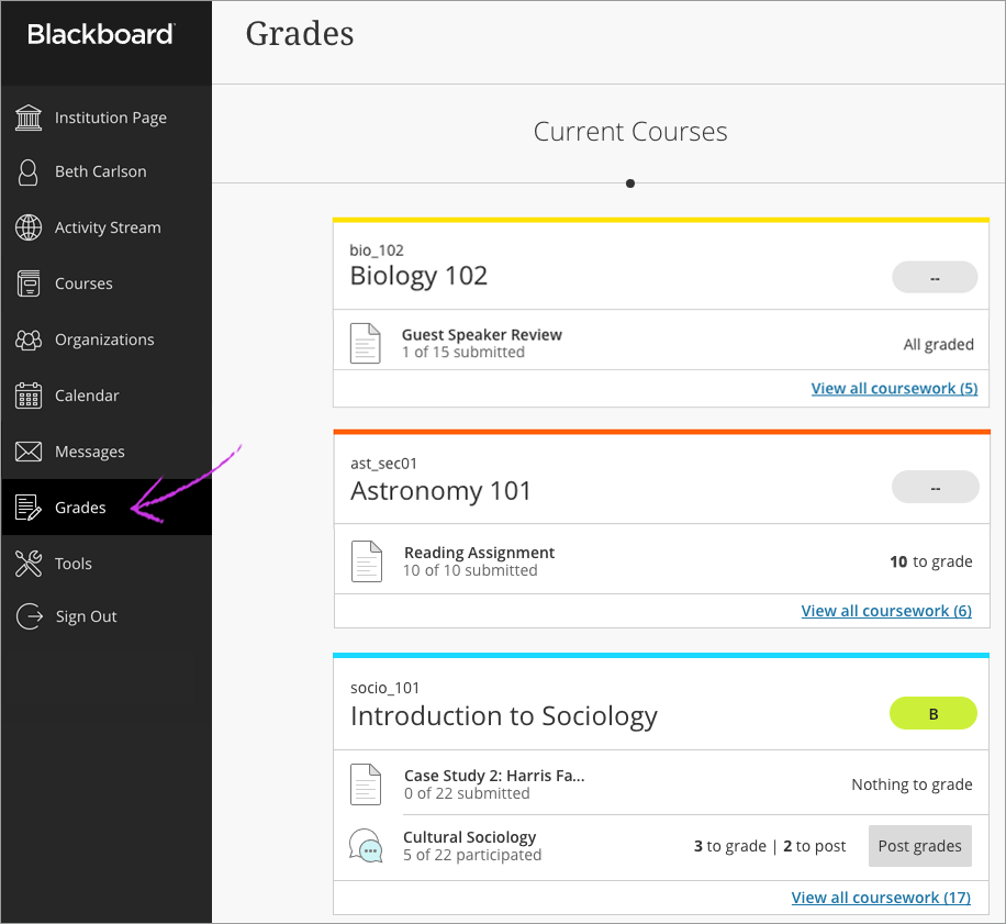 Navigate Grading Blackboard Help