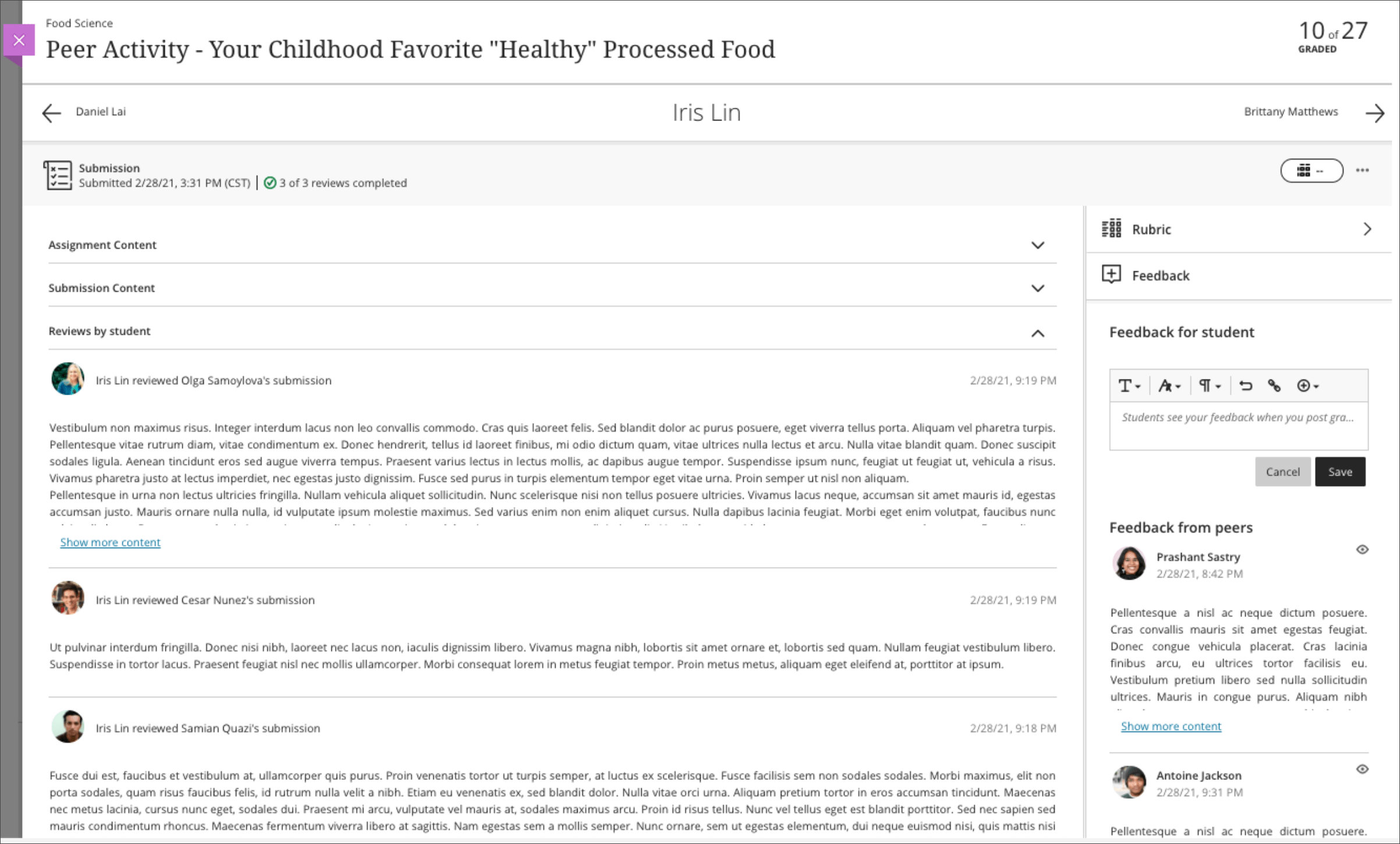 Peer Review for Qualitative Peer Assessments