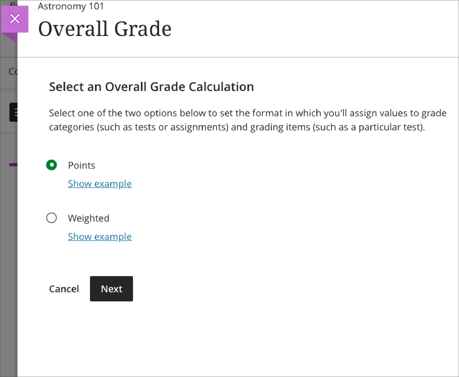 Points overall grade calculation option 3900.44 Blackboard Help