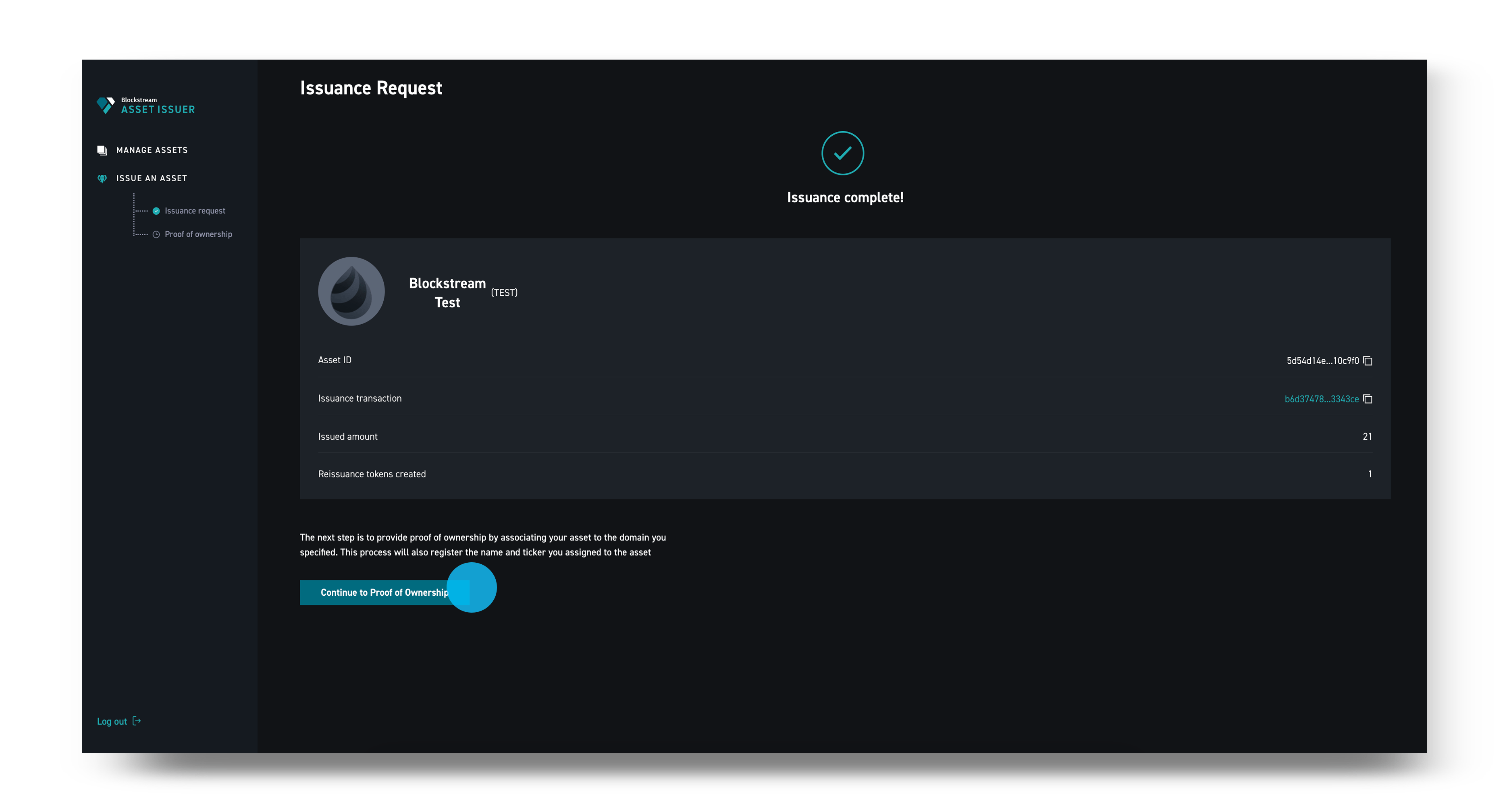 How do I issue a Liquid asset with the Blockstream Asset Issuer