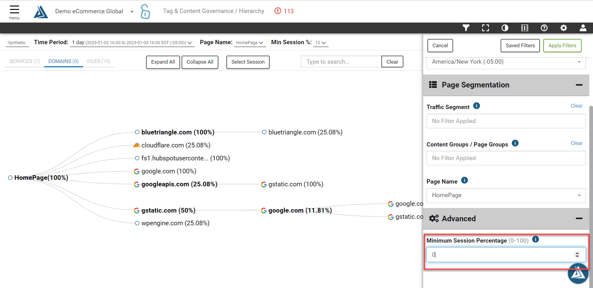 Is there a way to visualize resource/domain mapping for a certain page