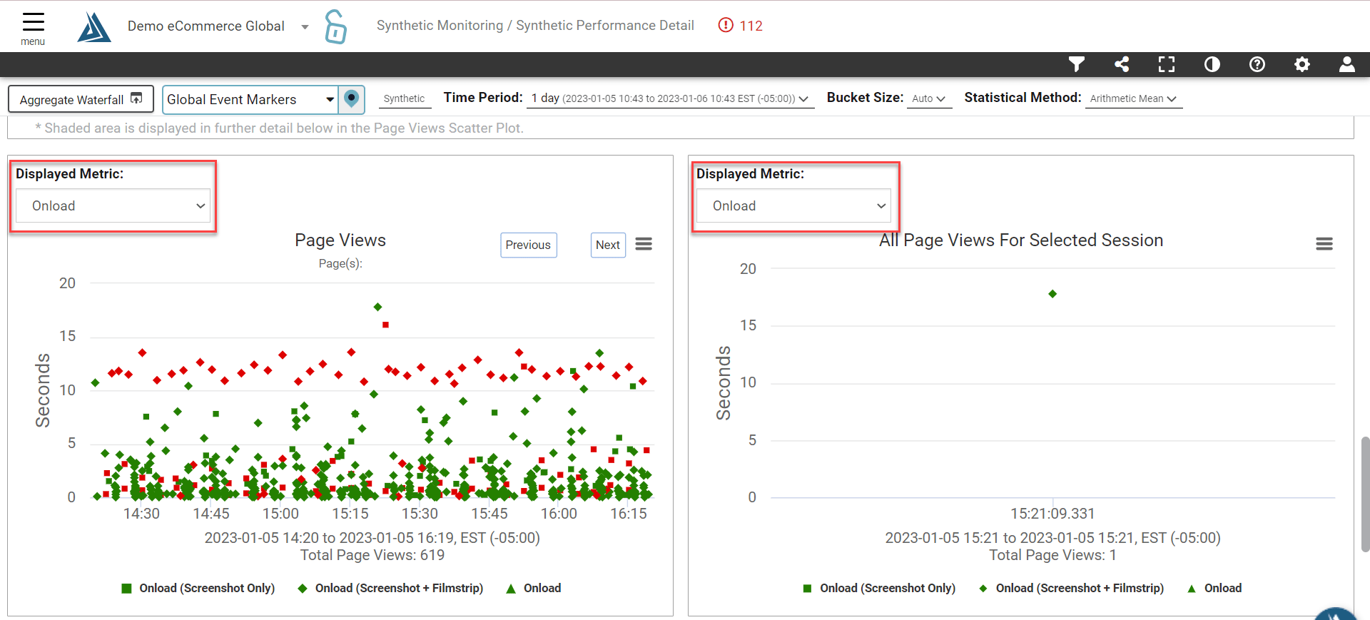 How do I change what metric is displayed in scatter plots on a