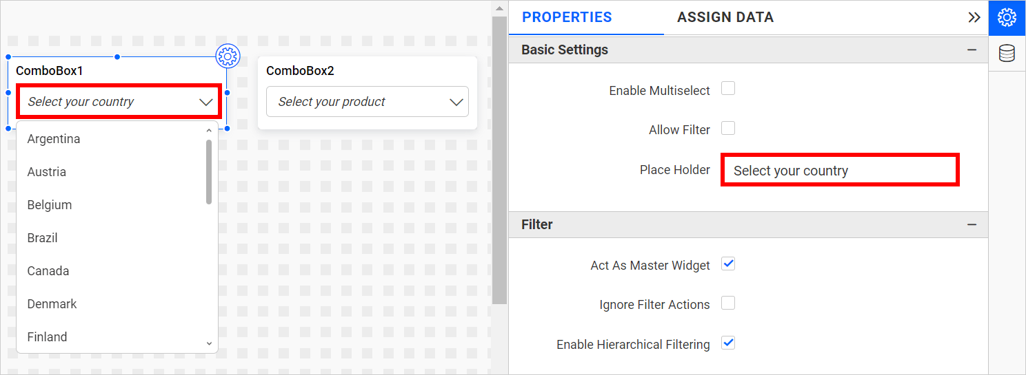 Combo Box Widget Embedded BI Bold BI Documentation