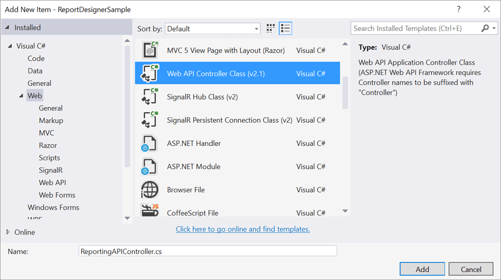 Add Web ReportDesigner to an MVC application