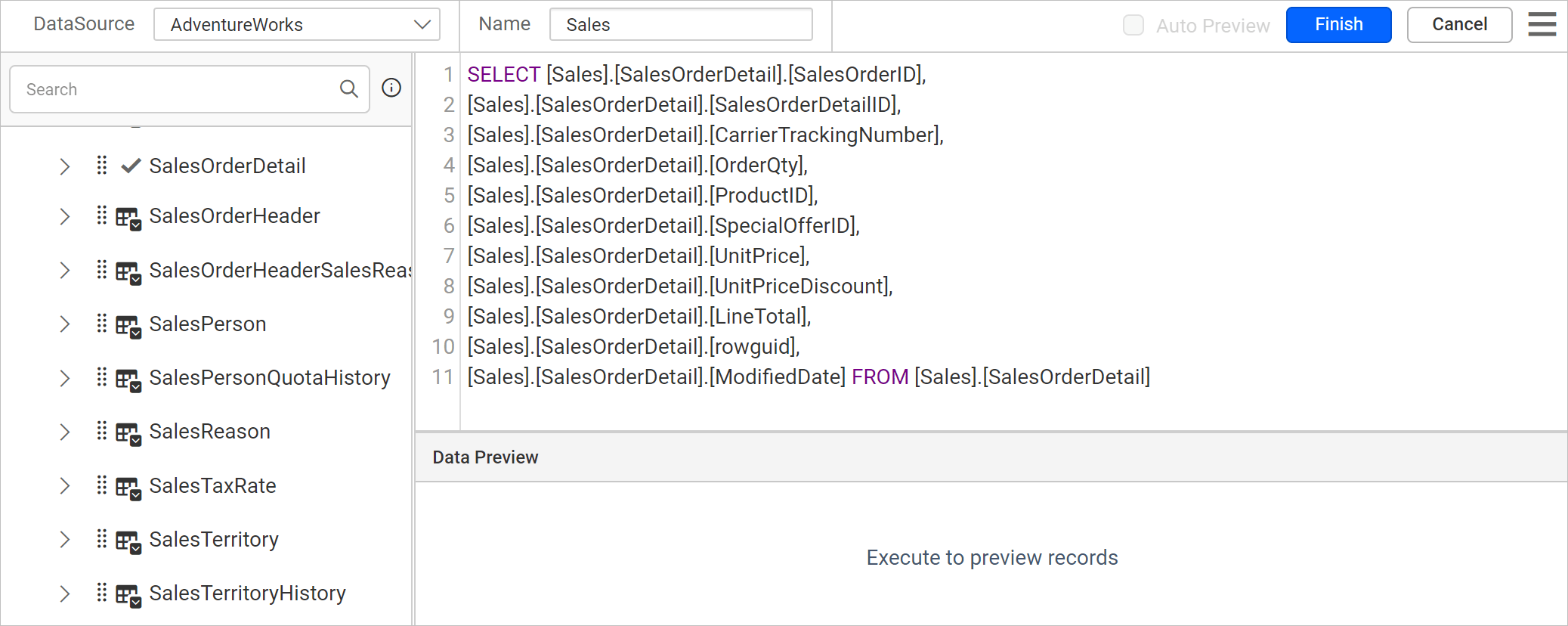 Define query parameters in query designer Blazor