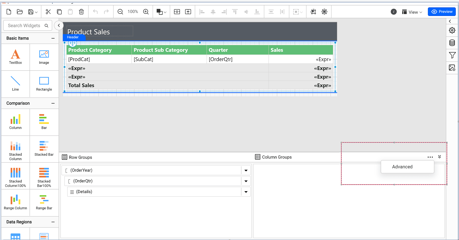 Repeat row and column headers on multiple pages
