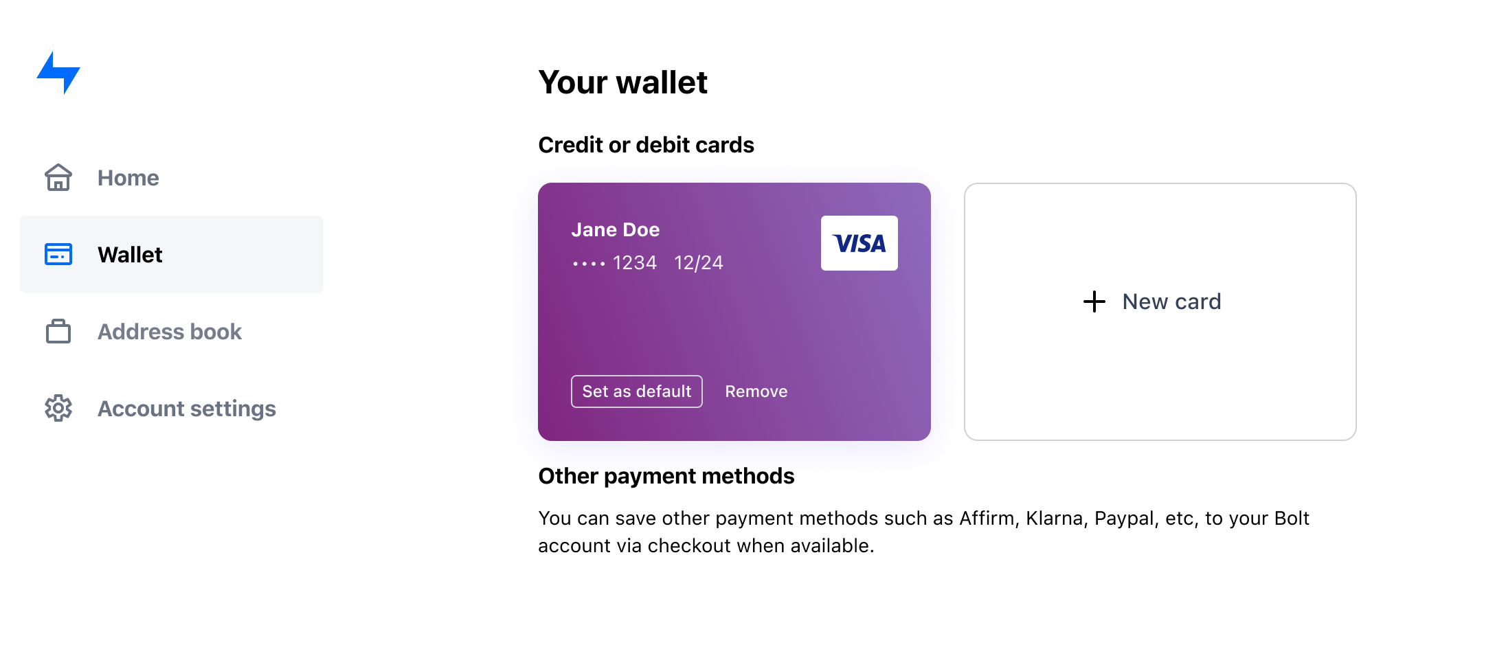 Manage Your Wallet Bolt Shopper Help Your Shopper Dashboard Account