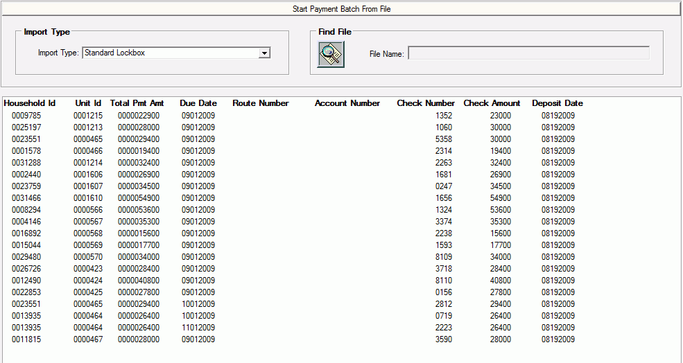 Start New Payment Batch from File Standard Lockbox