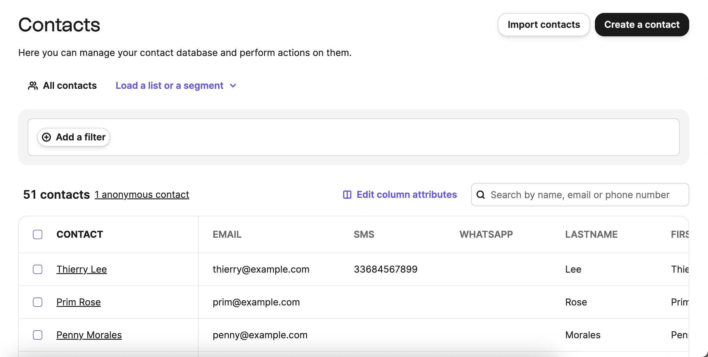 Overview of the Contacts page Brevo Help Center