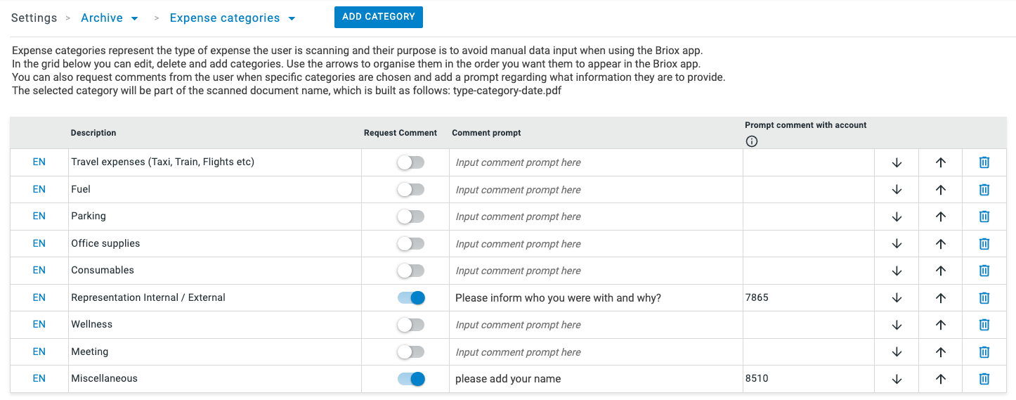 Expense Categories Briox Help Centre