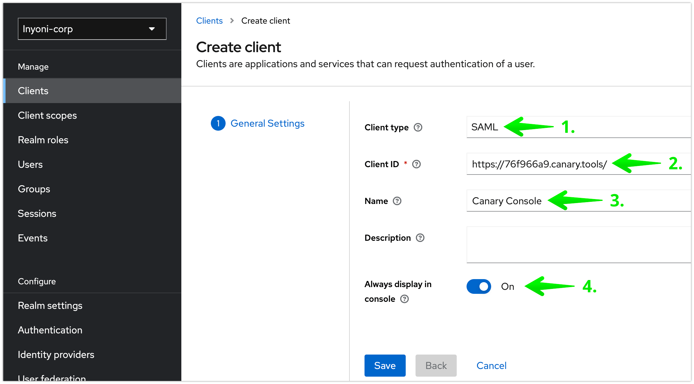 Configuring SAML Keycloak Thinkst Canary