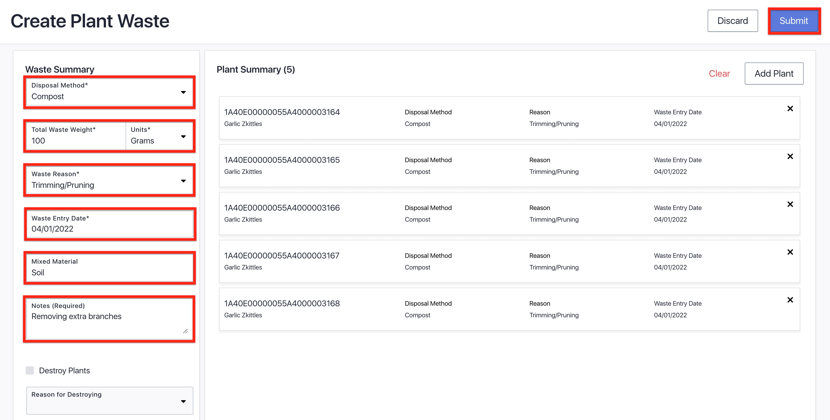Create Plant Waste or Plant Batch Waste Canix Help Center