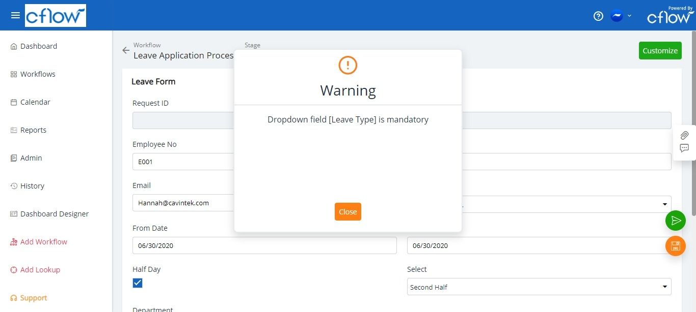 How do I make the field mandatory in a form? Cflowapps