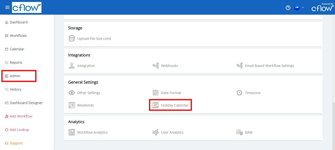 How do I configure the holiday calendar in Cflow? Cflowapps