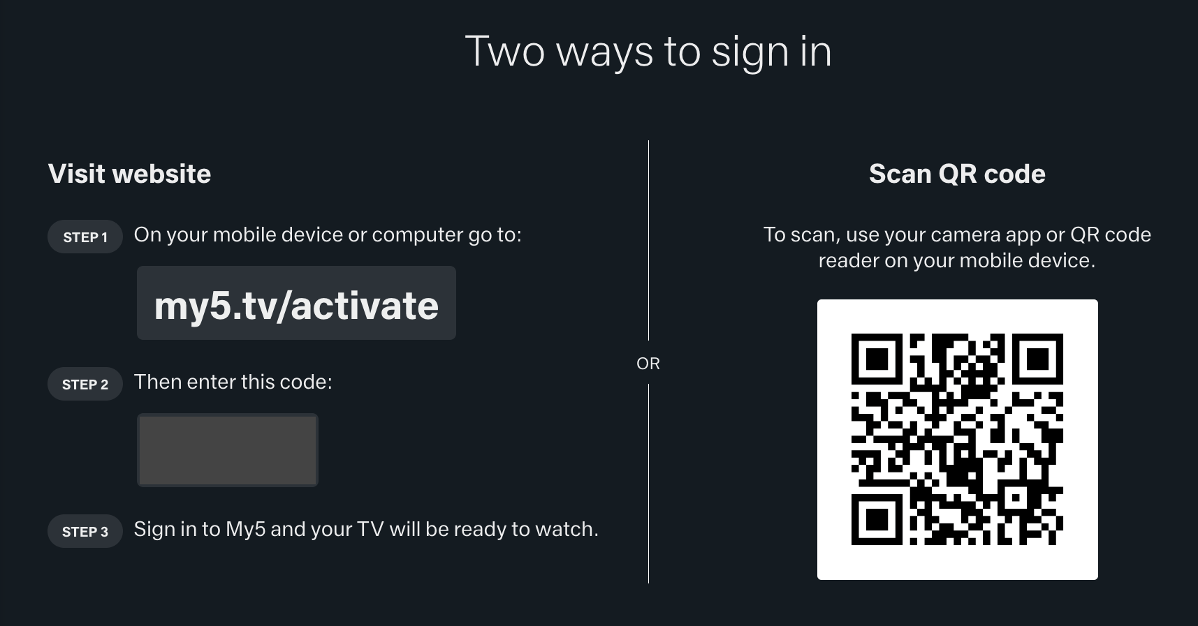 my5.tv/activate Scan QR Code Why is My5 Not Working On My Smart TV