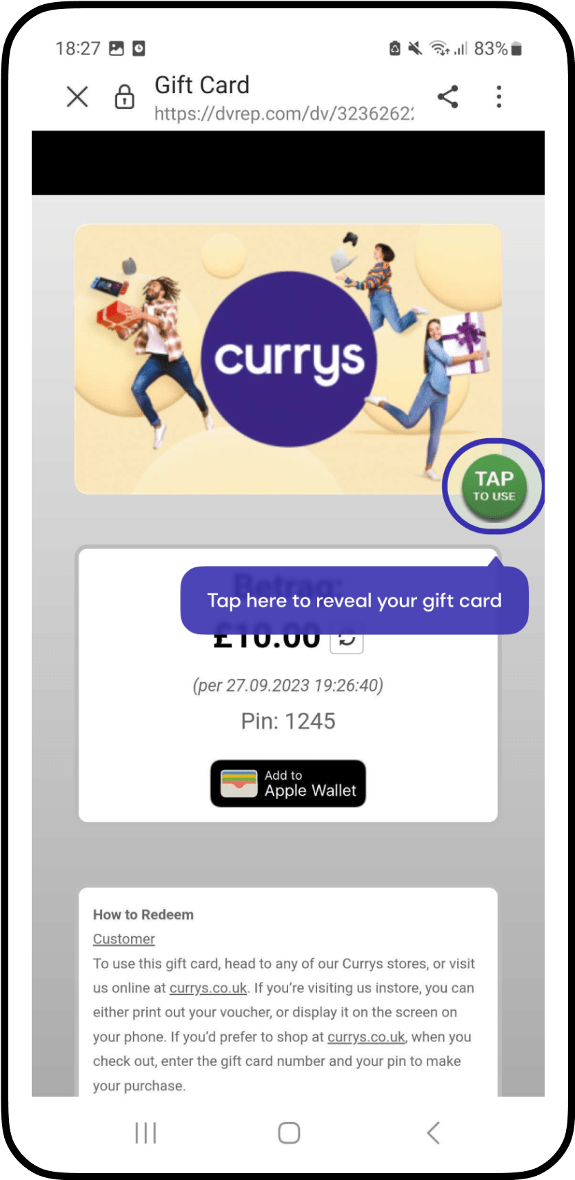 How to redeem Currys gift cards Cheddar support