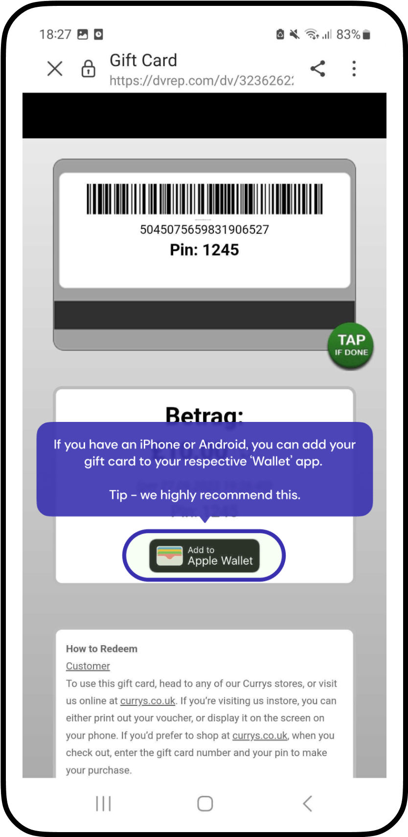 How to redeem Currys gift cards Cheddar support