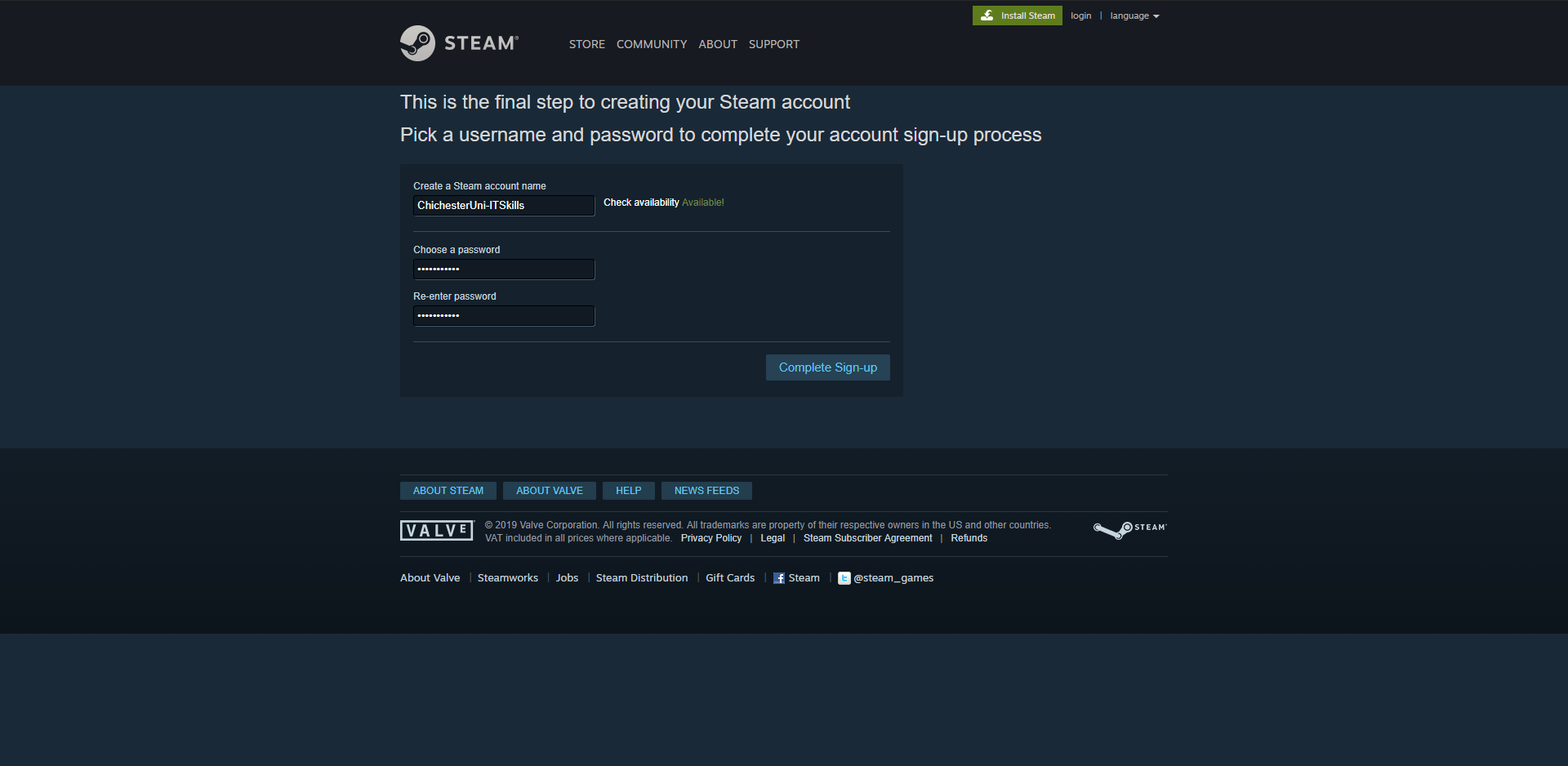 Creating a Steam Account Support and Information Zone