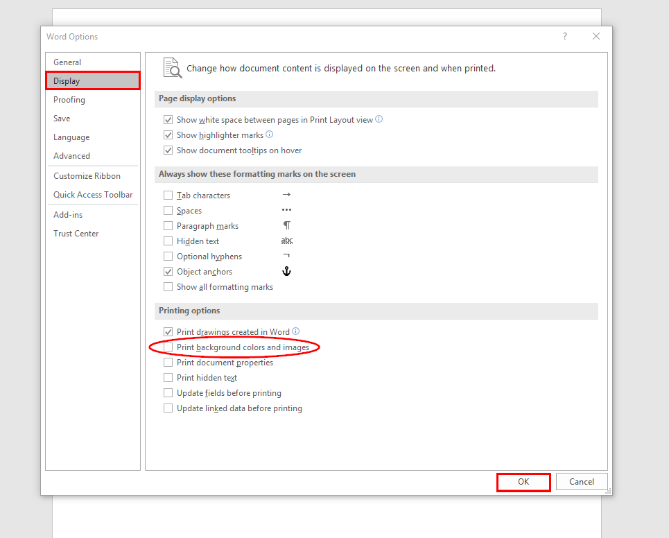 Change the background colour in Word Support and Information Zone