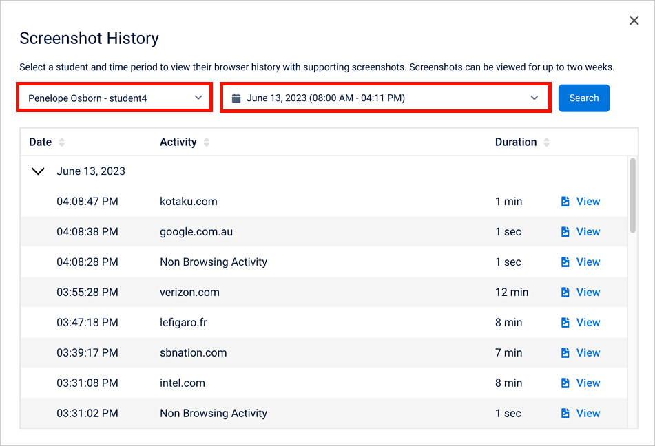 Creating Screenshot History Reports Classwize