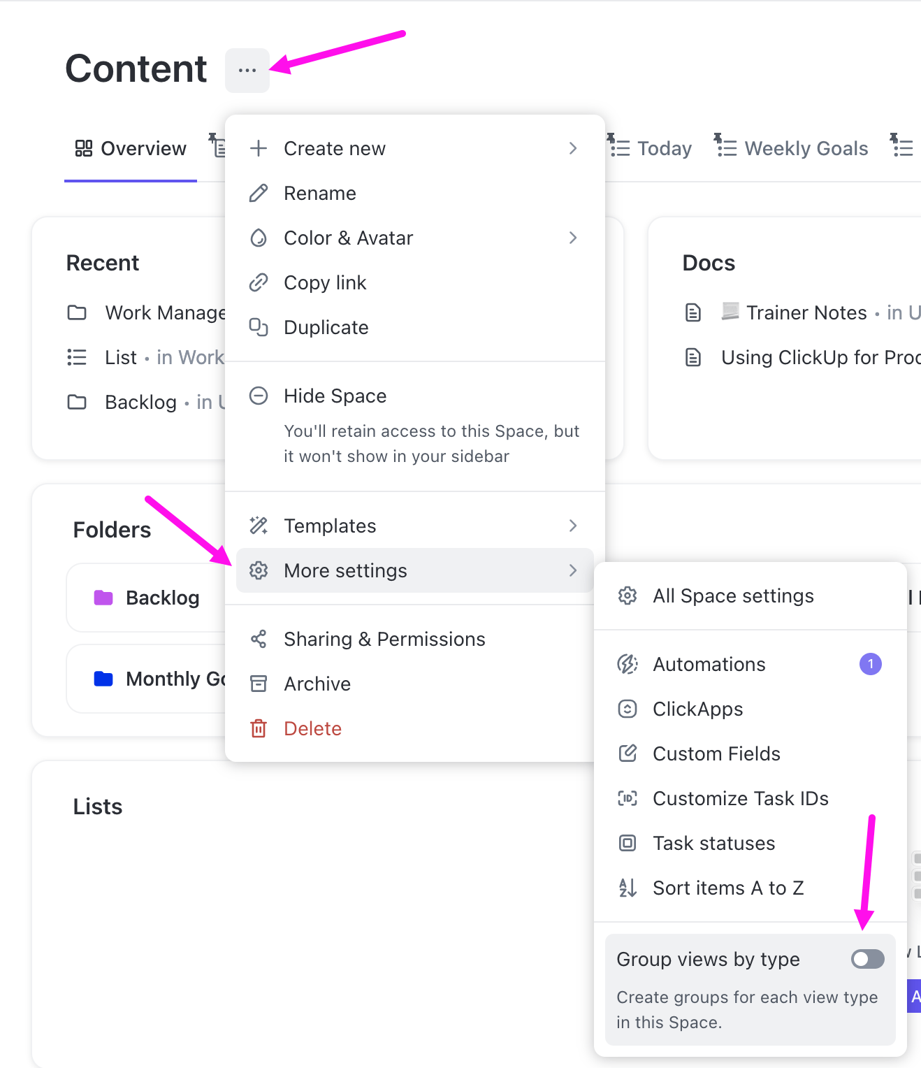 Group and reorder views – ClickUp Help