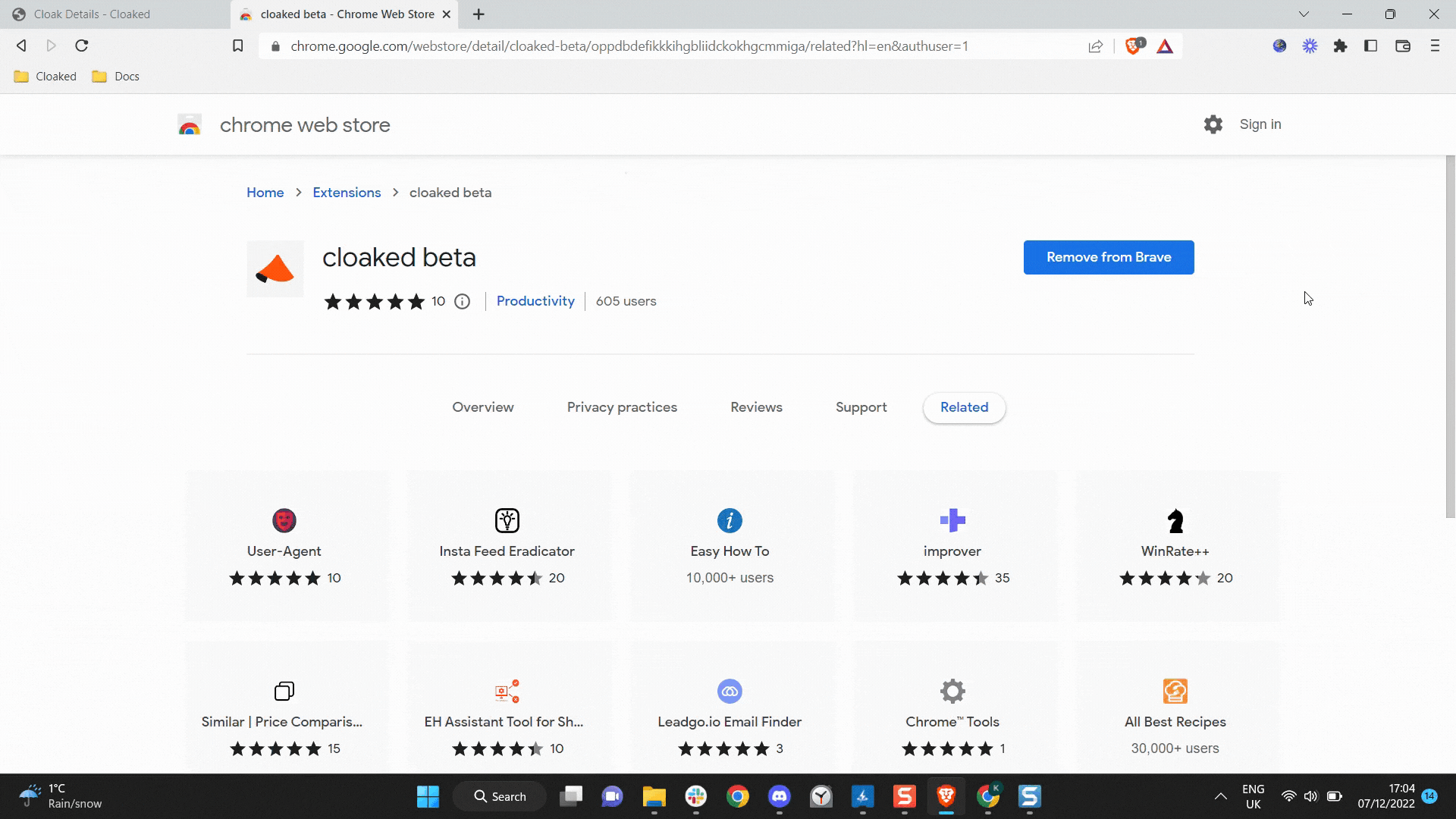 How to Install the Cloaked Extension in Brave Cloaked Support