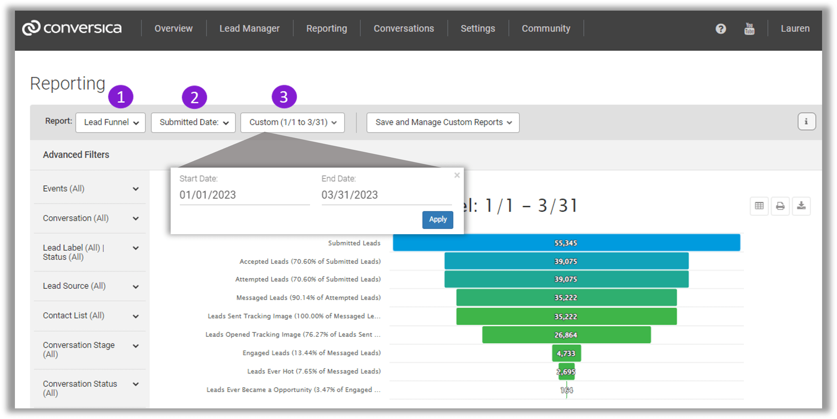 Reporting Recipe Check Lead Usage Conversica Help Center