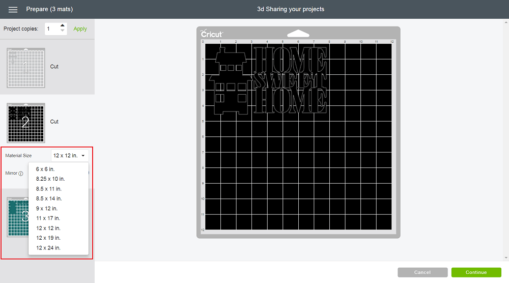 How do I change the mat or material size in Design Space? Help Center