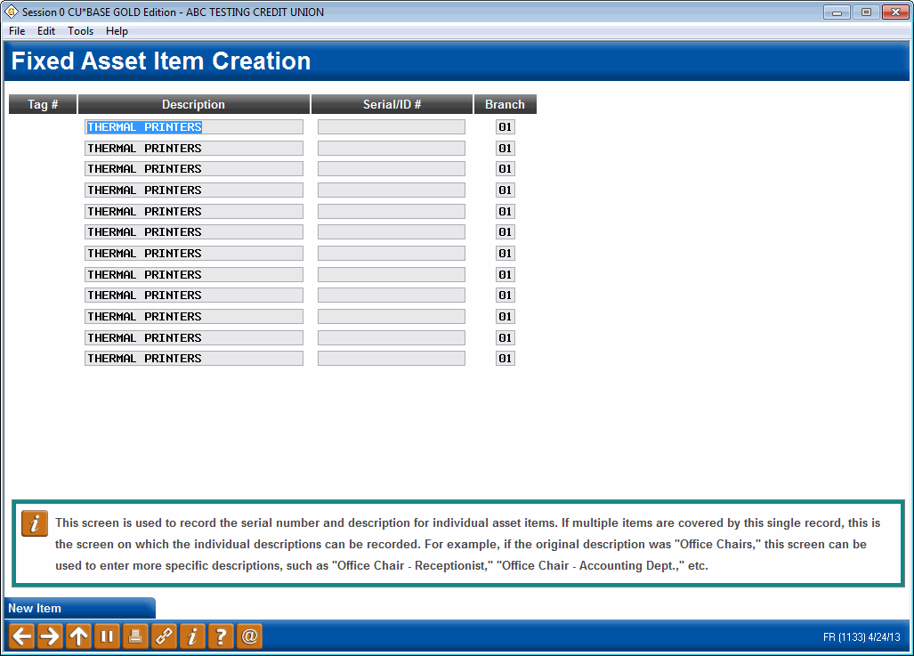 Recording Serial Numbers for Fixed Asset Items