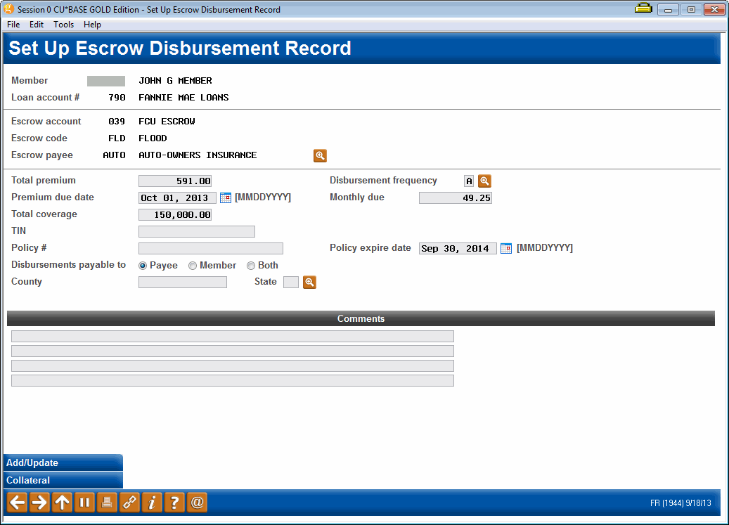 Set Up Escrow Disbursement Record