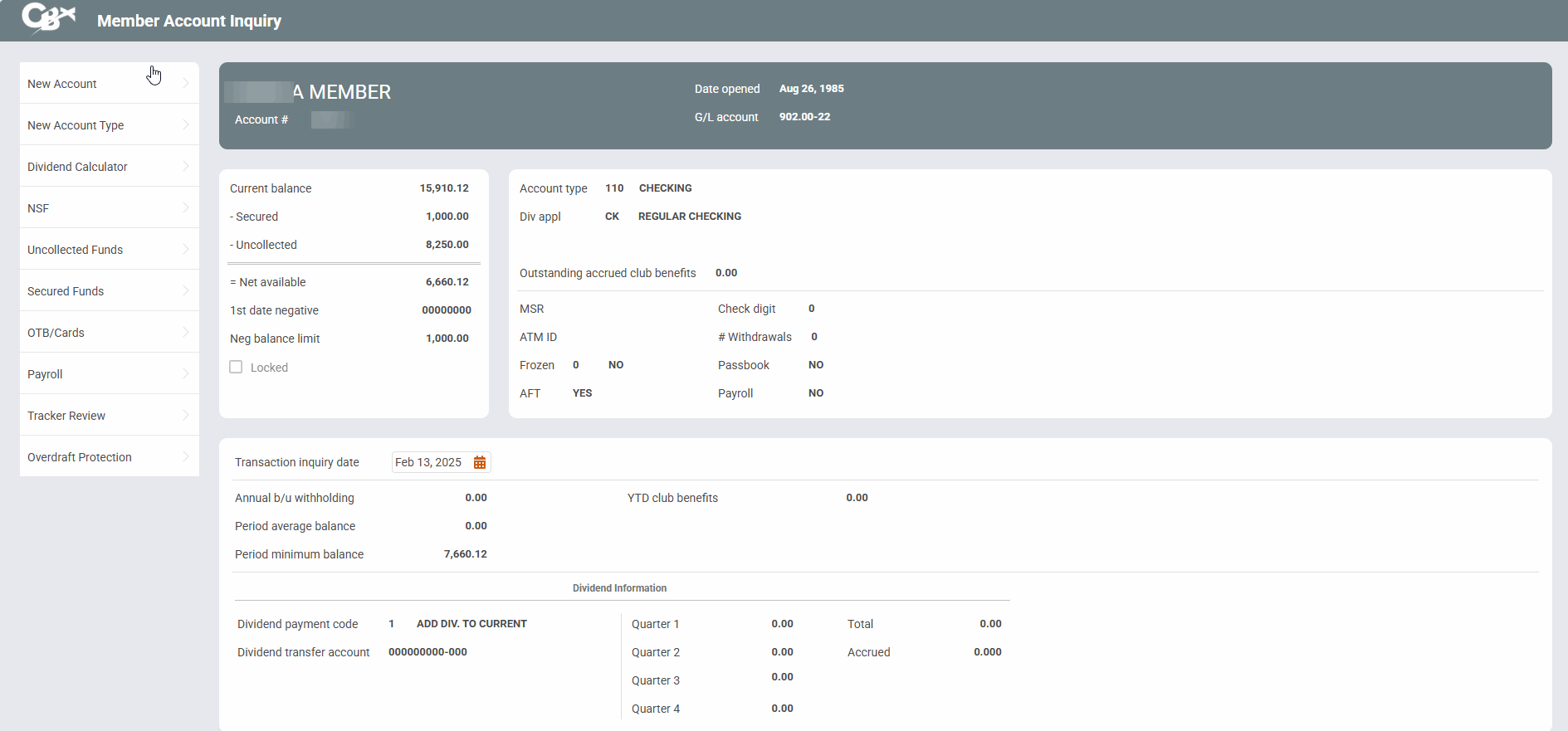 Inquiry Share Draft Account Detail