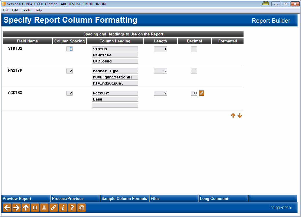 Formatting Report Columns