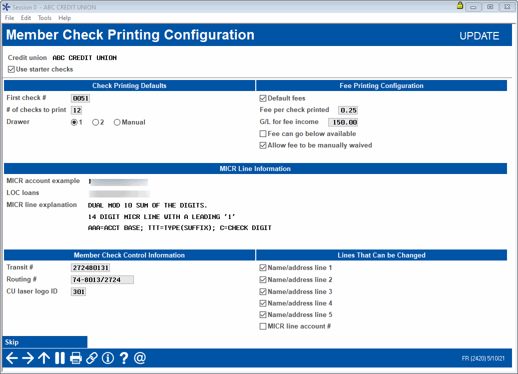 Configuring Starter/Replacement and LOC Disbursement Checks