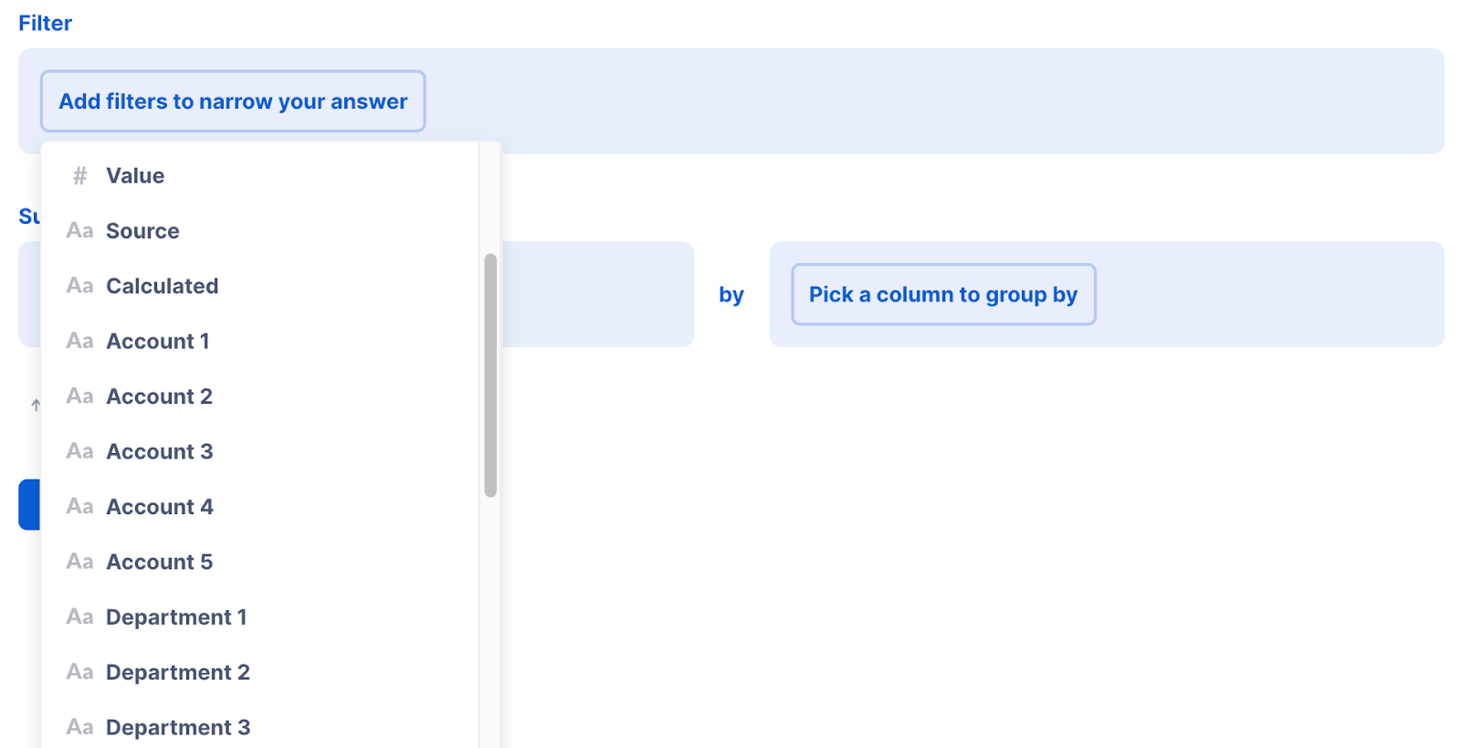 Dimension hierarchy for dashboard questions Cube