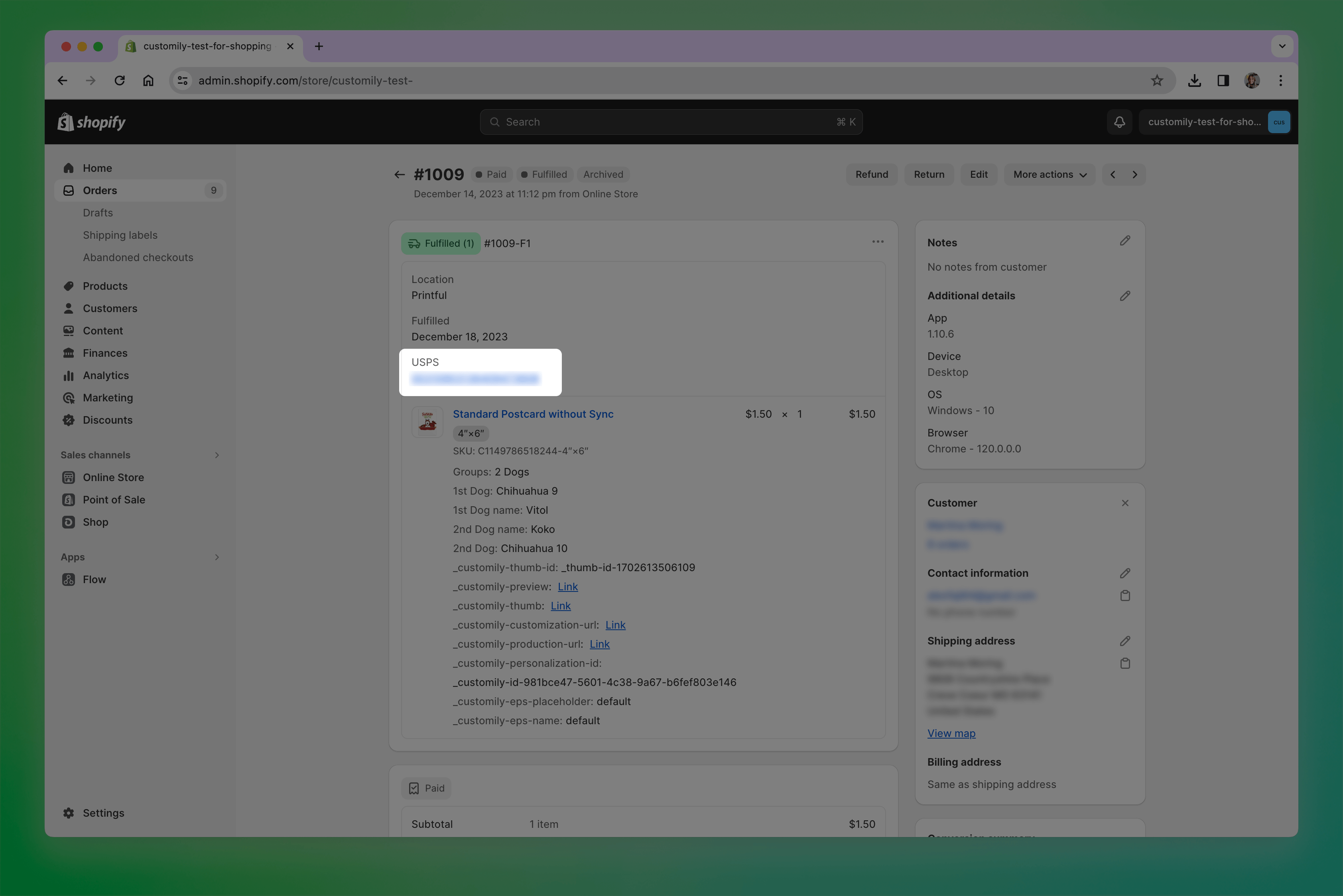 How does shipping and order tracking work for Printful Customily