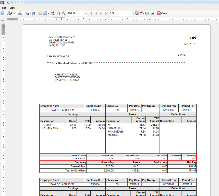 Show TimeOff Accrual Info on Pay Stubs