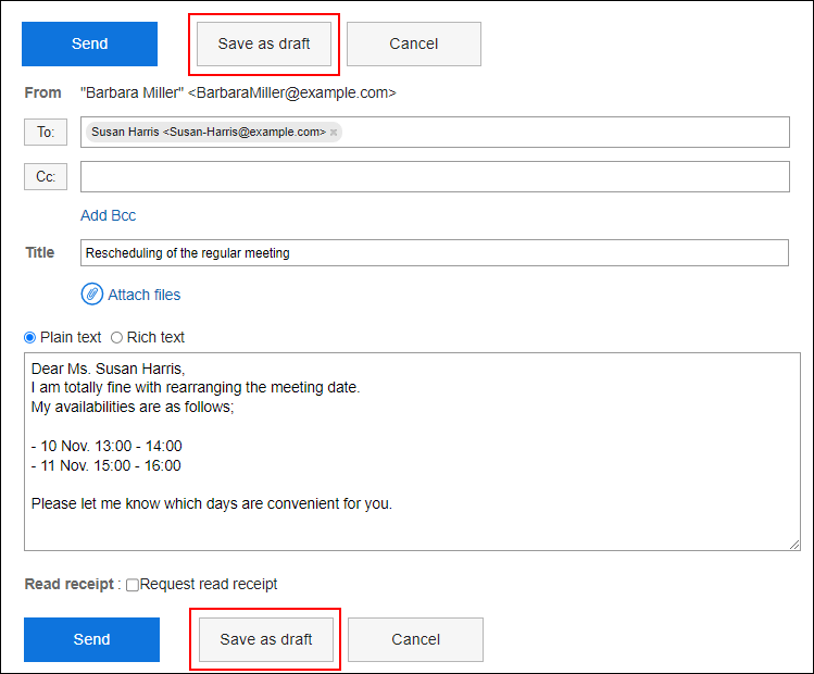EMail Drafts Cloud edition Garoon Help