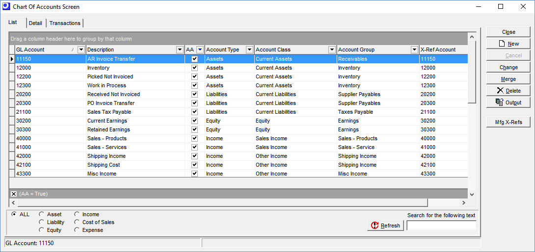 Chart of Accounts