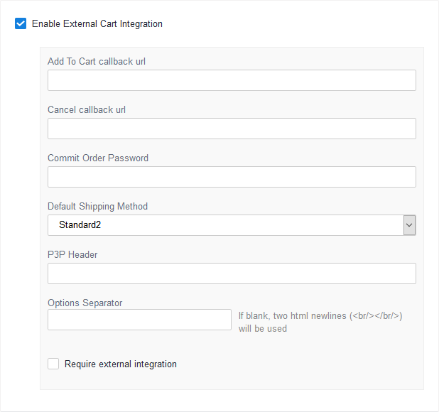 External Cart API Settings Help