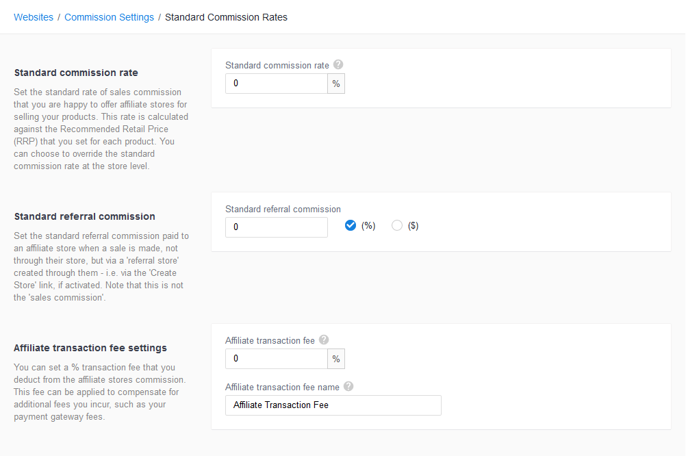 Standard Commission Rates Help