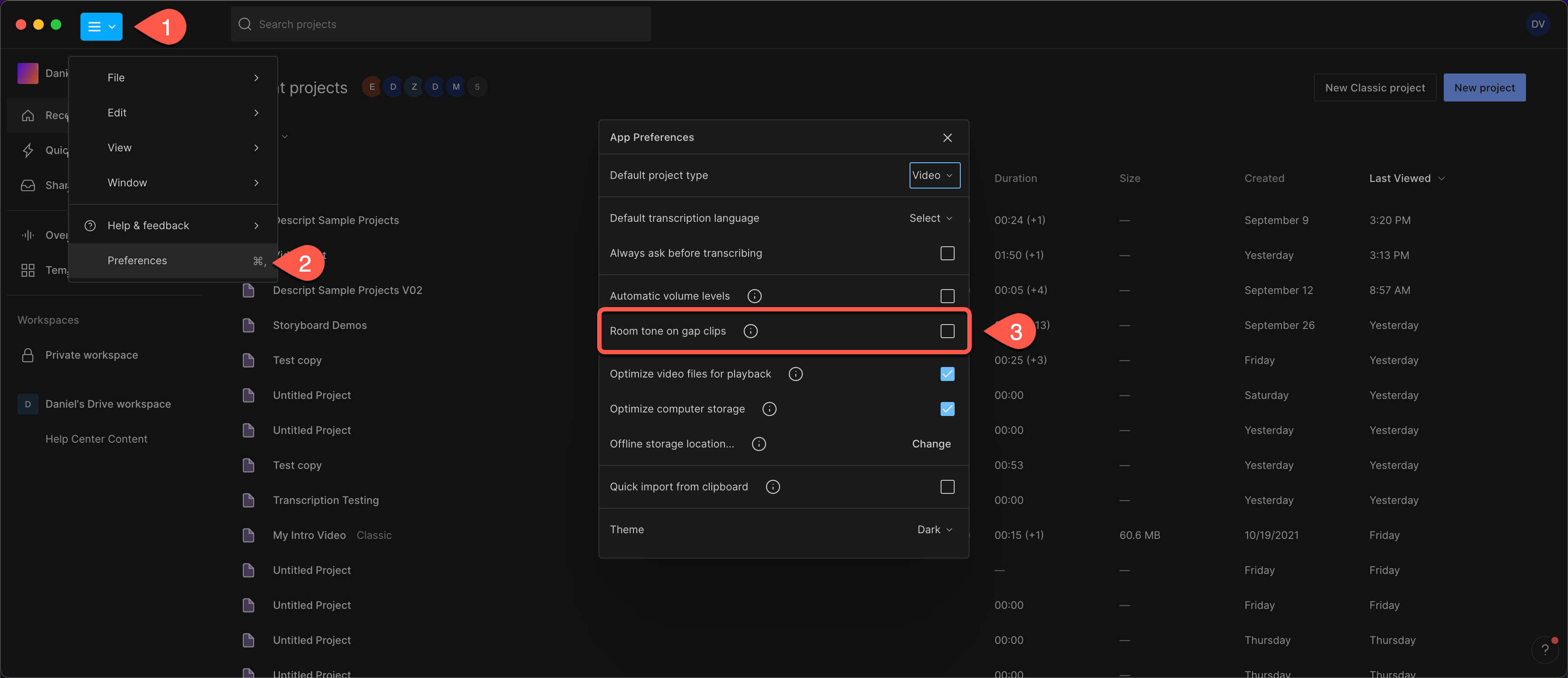 Room tone Descript Help