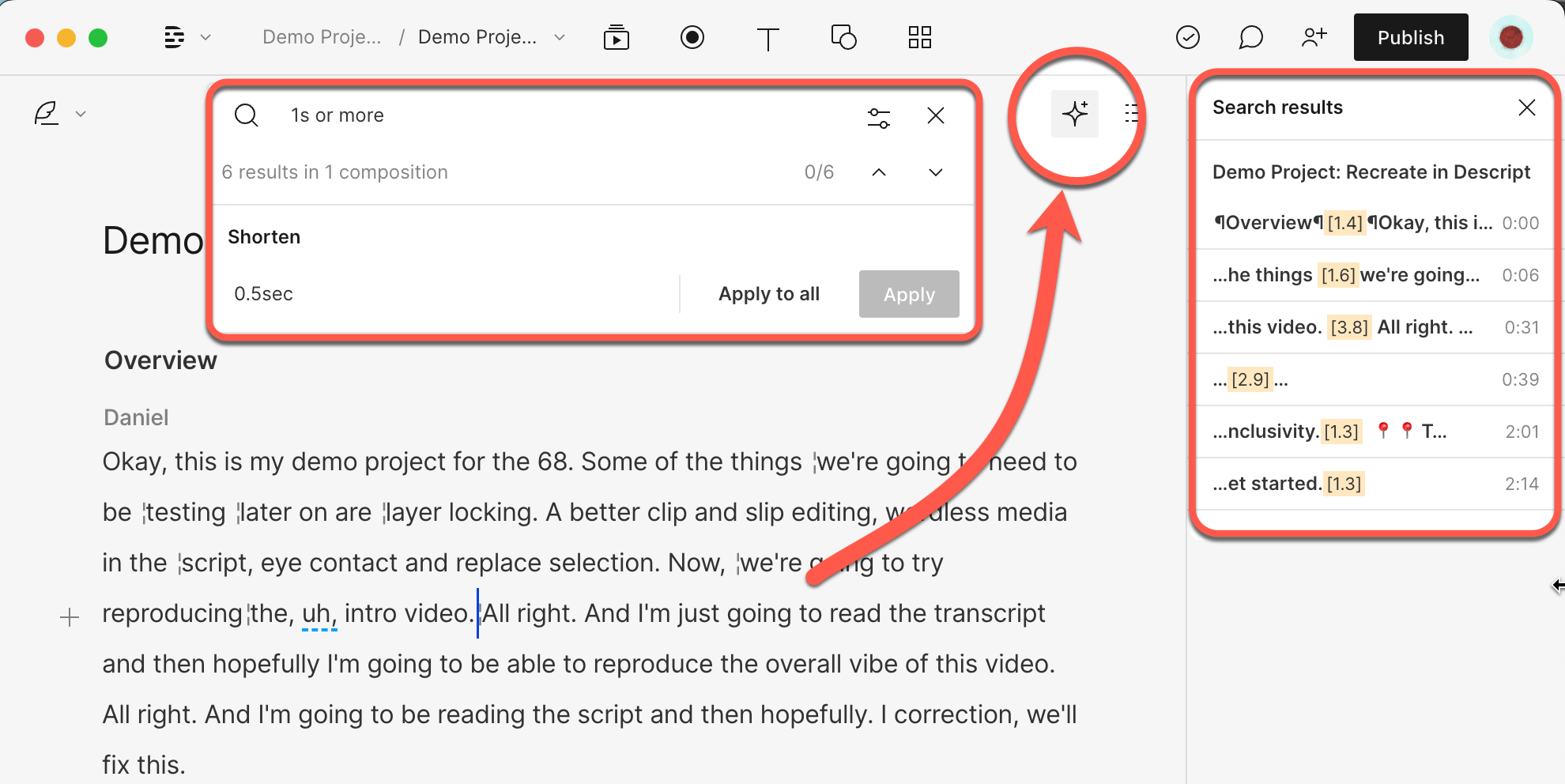 Adjusting word gaps in bulk Descript Help