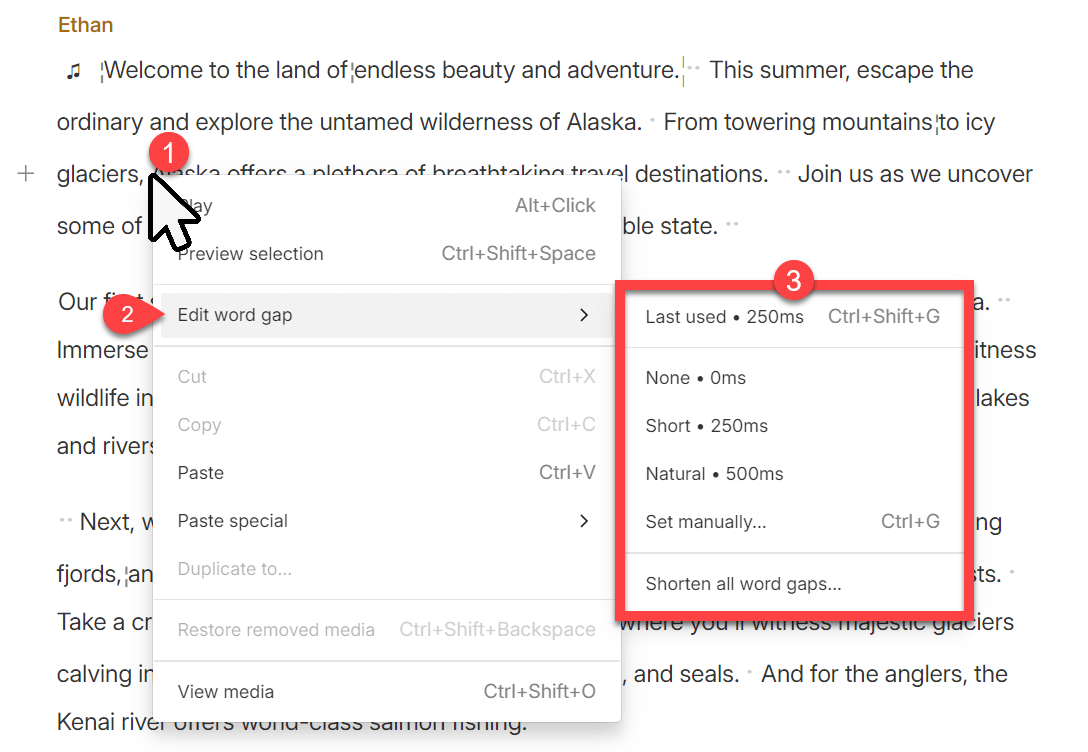 Edit word gaps in your script Descript Help