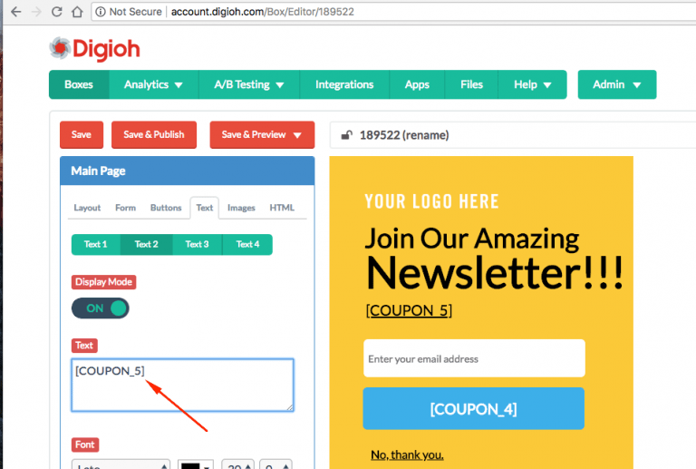 How to Add Coupon Codes to Your PopUp Forms Digioh Help Docs