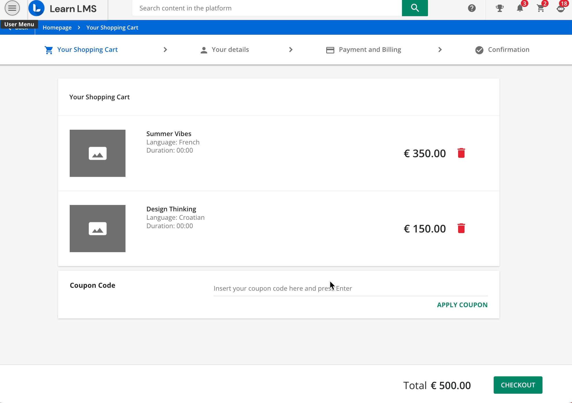 Navigating and Managing your Shopping Cart Docebo Help & Support