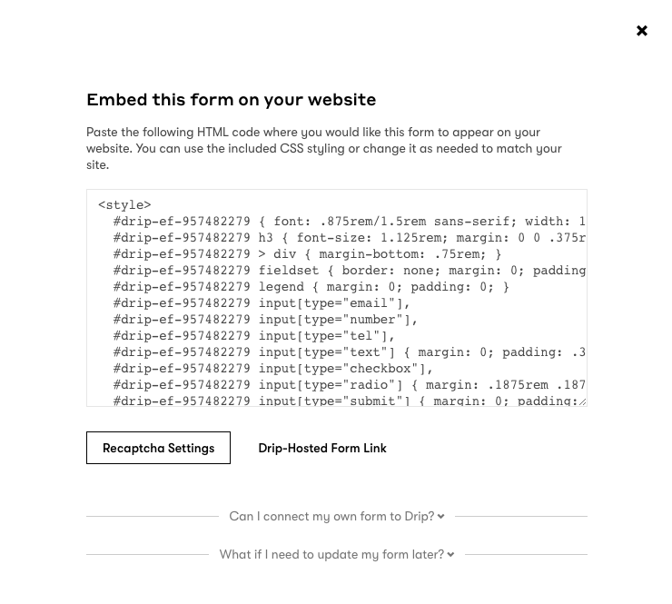 (Legacy) Create an Embedded Form Drip Help Center